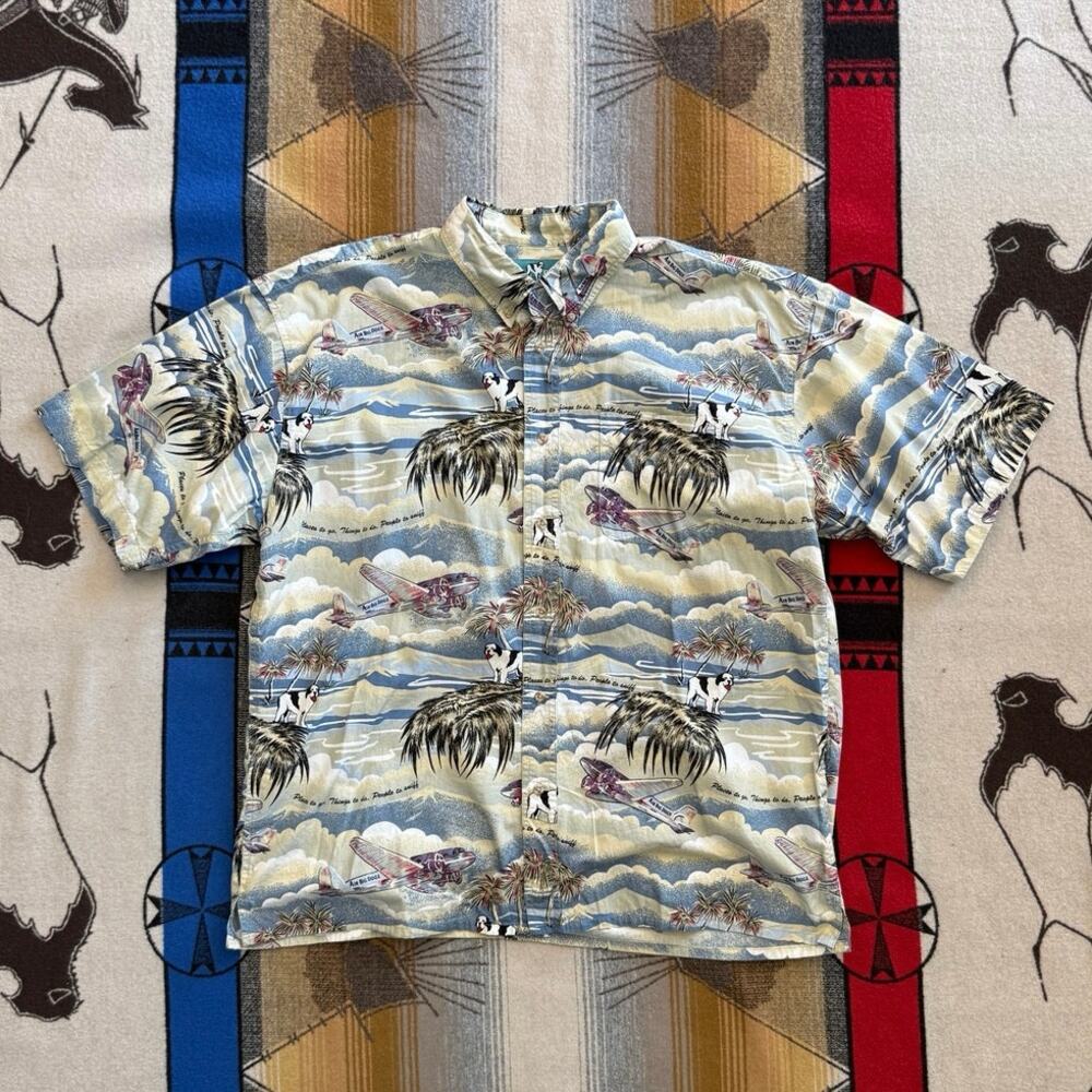 Vintage Y2K Men’s Big Dogs Hawaiian Button Up Shirt Size XL Vacation Summer